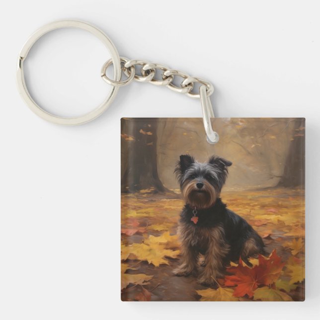 Yorkipoo in Autumn Leaves Fall Inspire Keychain (Front)