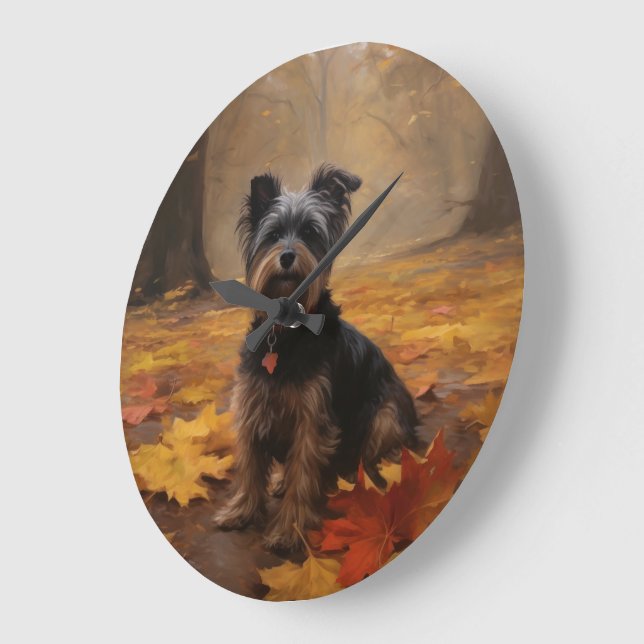Yorkipoo in Autumn Leaves Fall Inspire Large Clock (Angle)