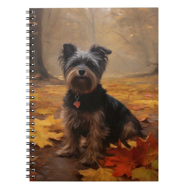 Yorkipoo in Autumn Leaves Fall Inspire Notebook (Front)