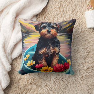 Yorkipoo on a Paddle: A Scenic Adventure Throw Pillow