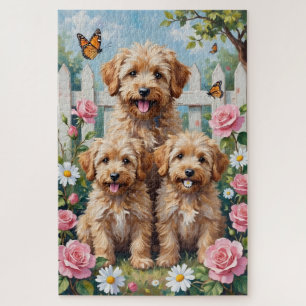 Yorkipoo Pastel Rose Garden Art Jigsaw Puzzle