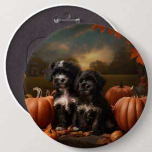 Yorkipoo Puppy Autumn Delight Pumpkin 6 Inch Round Button