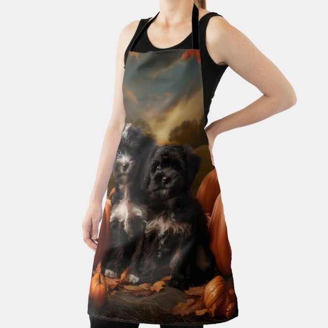 Yorkipoo Puppy Autumn Delight Pumpkin Apron (Insitu)