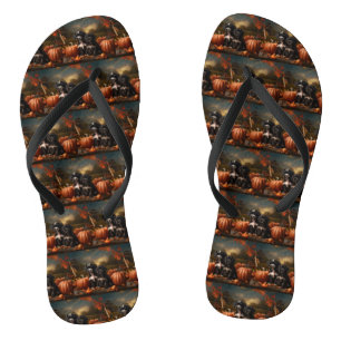 Yorkipoo Puppy Autumn Delight Pumpkin Flip Flops