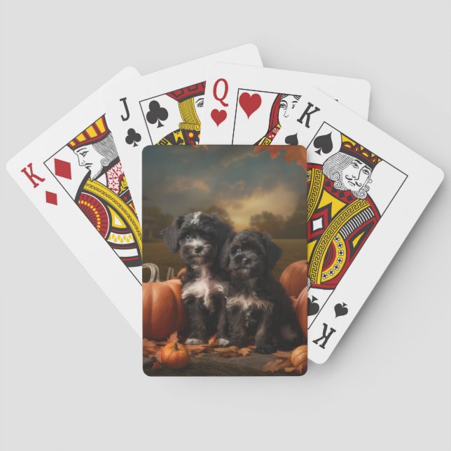 Yorkipoo Puppy Autumn Delight Pumpkin Playing Cards (Back)