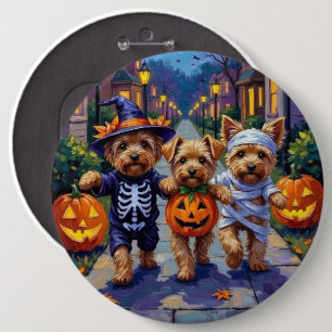Yorkipoo Trick-or-Treating in Halloween Costumes 6 Inch Round Button