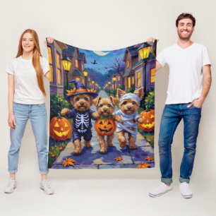 Yorkipoo Trick-or-Treating in Halloween Costumes Fleece Blanket