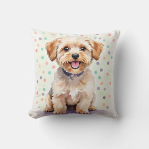 Yorkipoo Watercolor Sprinkle Dot Art Throw Pillow