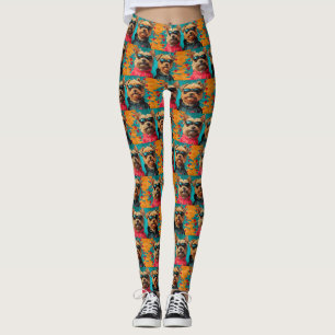 Yorkipoo with Heart Roses Valentine's Day Leggings