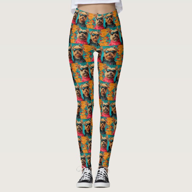 Yorkipoo with Heart Roses Valentine's Day Leggings (Front)
