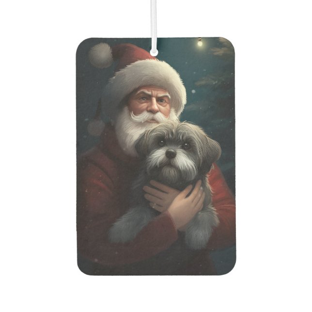 Yorkipoo With Santa Claus Festive Christmas Air Freshener (Front)