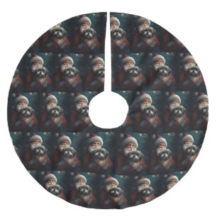 Yorkipoo With Santa Claus Festive Christmas Brushed Polyester Tree Skirt