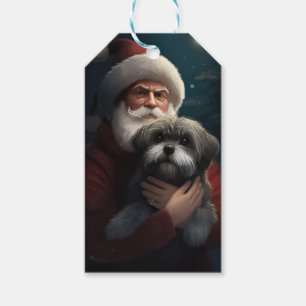Yorkipoo With Santa Claus Festive Christmas Gift Tags