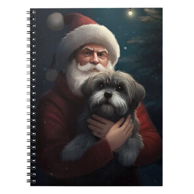 Yorkipoo With Santa Claus Festive Christmas Notebook (Front)