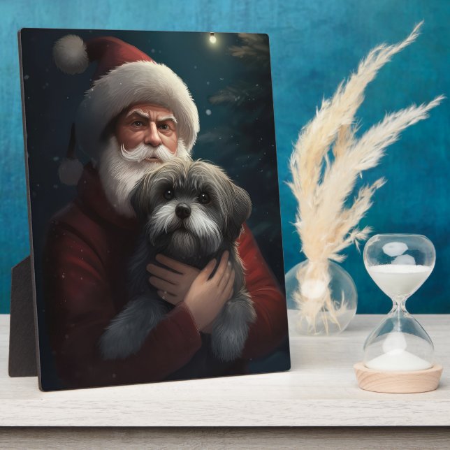 Yorkipoo With Santa Claus Festive Christmas Plaque (Side)