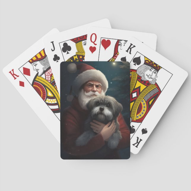 Yorkipoo With Santa Claus Festive Christmas Playing Cards (Back)