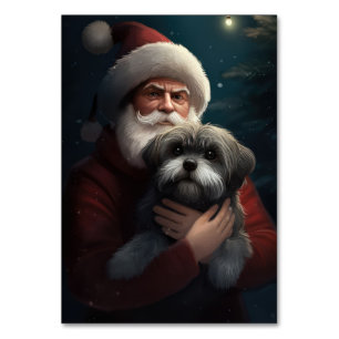 Yorkipoo With Santa Claus Festive Christmas Table Number