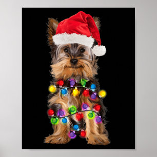 Yorkshire Christmas Yorkie Dog Santa Hat Christmas Poster