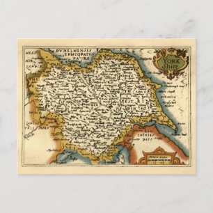 Yorkshire County England Old Antiquarian Atlas Map Postcard