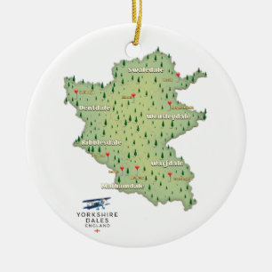 Yorkshire Dales England map Ceramic Ornament