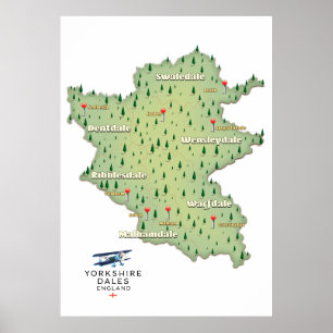 Yorkshire Dales England map Poster