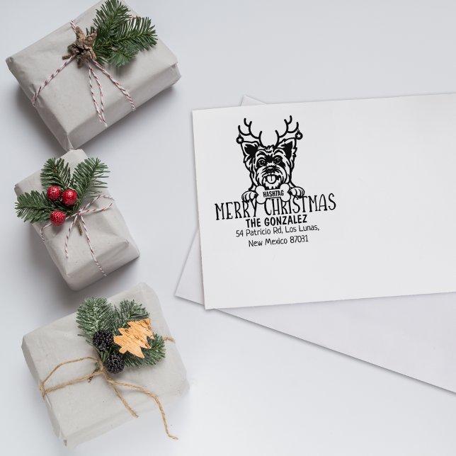 Yorkshire Dog Christmas Return Address  Rubber Stamp (Creator Uploaded)