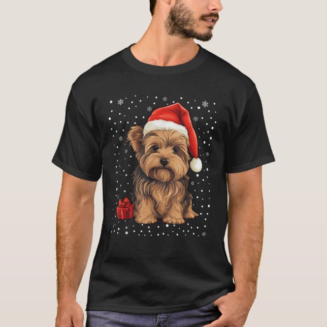 Yorkshire Dog Christmas Santa Hat Yorkie Xmas Paja T-Shirt (Front)