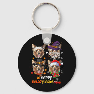 Yorkshire Dog Hallothanksmas Halloween Thanksgivin Keychain