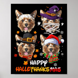 Yorkshire Dog Hallothanksmas Halloween Thanksgivin Poster