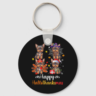 Yorkshire Halloween Merry Christmas Happy Hallotha Keychain