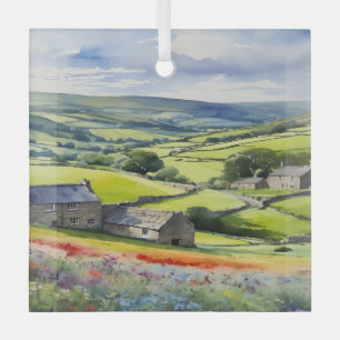 "Yorkshire Meadowsong" Landscape Yorkshire Dales Glass Ornament