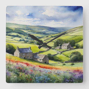 "Yorkshire Meadowsong" Landscape Yorkshire Dales Square Wall Clock