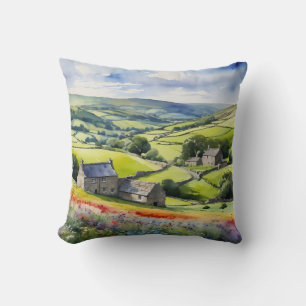 "Yorkshire Meadowsong" Landscape Yorkshire Dales Throw Pillow