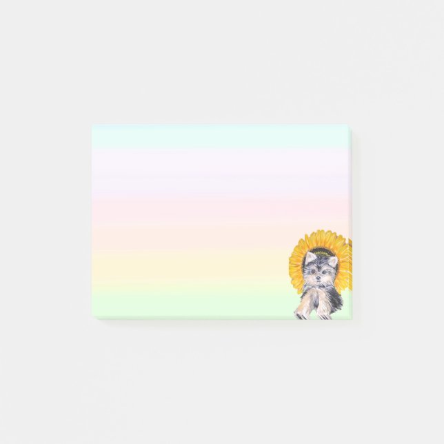 Yorkshire Puppy Dog & Sunflower on Pastel Colours Post-it Notes (Front)