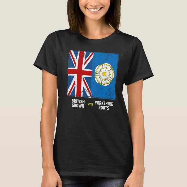 Yorkshire Roots & British Grown Idea With Rose Of  T-Shirt (Front)