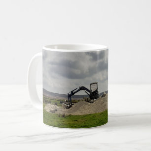 Yorkshire sheep and a digger. coffee mug