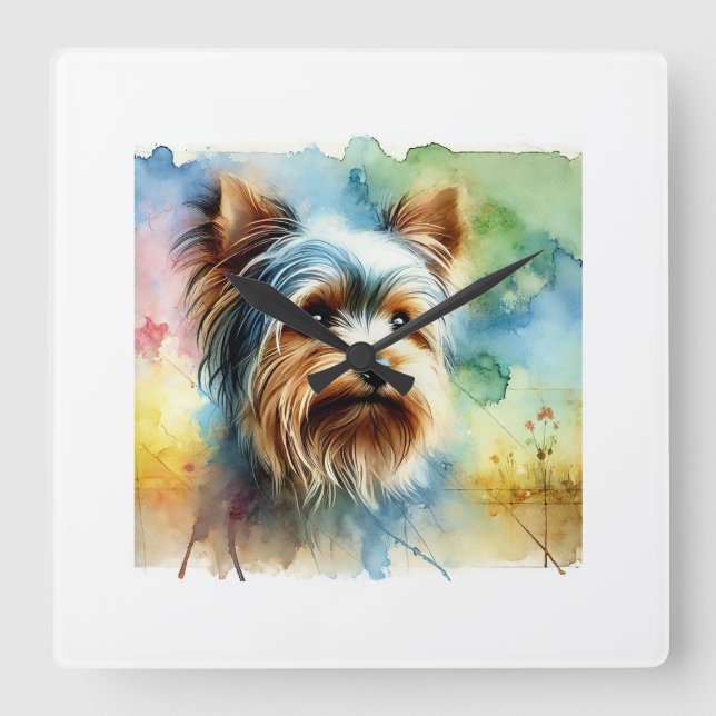 Yorkshire Terrier 080724AREF106 - Watercolor Square Wall Clock (Front)