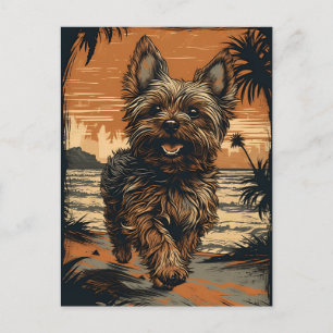 Yorkshire-terrier at the beach postcard