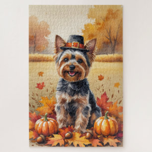 Yorkshire Terrier Autumn Leaves Thanksgiving Art Jigsaw Puzzle
