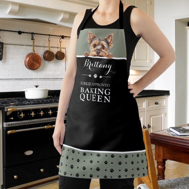 Yorkshire Terrier Baking Queen Sage Green Custom  Apron (Creator Uploaded)