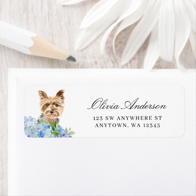 Yorkshire Terrier Blue Hydrangea Adresse de retour (En situation)
