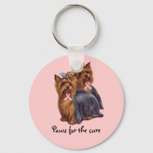 Yorkshire Terrier Breast Cancer Keychain