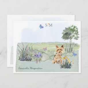 Yorkshire Terrier  Butterfly Meadow Monogram Name Card