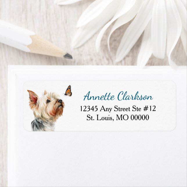 Yorkshire Terrier Butterfly Wonder Return Address (Insitu)