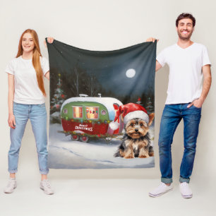 Yorkshire Terrier Caravan Christmas Adventure Fleece Blanket