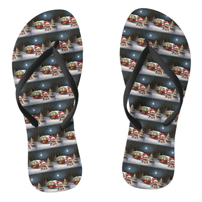 Yorkshire Terrier Caravan Christmas Adventure Flip Flops (Footbed)