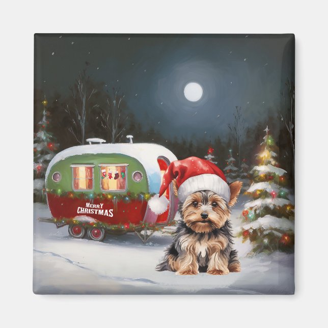 Yorkshire Terrier Caravan Christmas Adventure Magnet (Front)