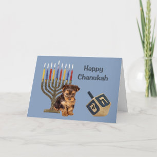 Yorkshire Terrier Chanukah Card Menorah Dreidel