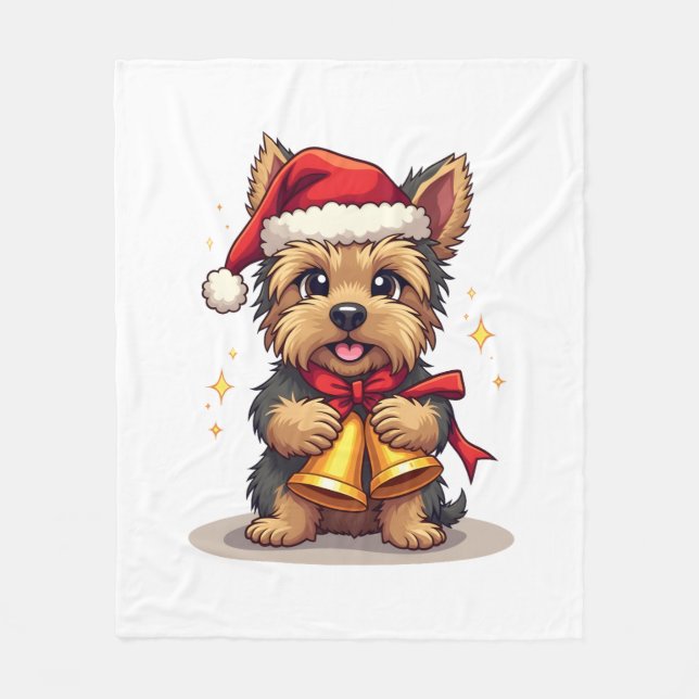 Yorkshire Terrier Christmas Bells Fleece Blanket (Front)