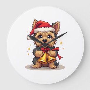 Yorkshire Terrier Christmas Bells Large Clock